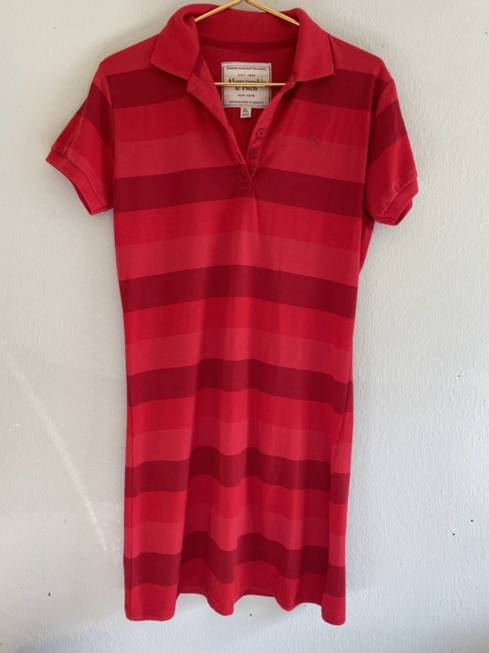 Abercrombie & Fitch Polo Dress Women XL Red Pink Stretch Collared Moose Logo